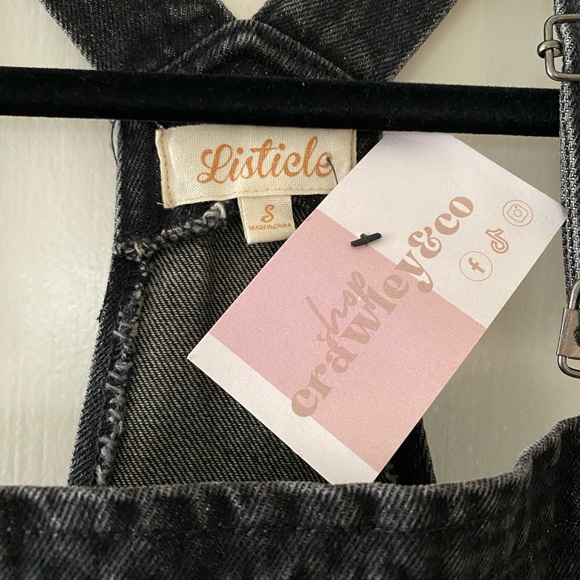 Listicle NWT Black Denim Midi Overall Bib Dress Size S Small - Picture 8 of 11